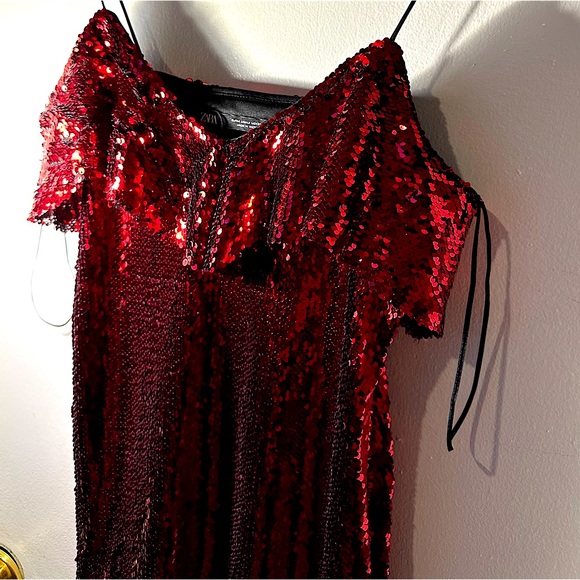 Zara Red Sequin Strappy Mini Ruffle Cocktail Dress Size M (NWOT) - Picture 5 of 10